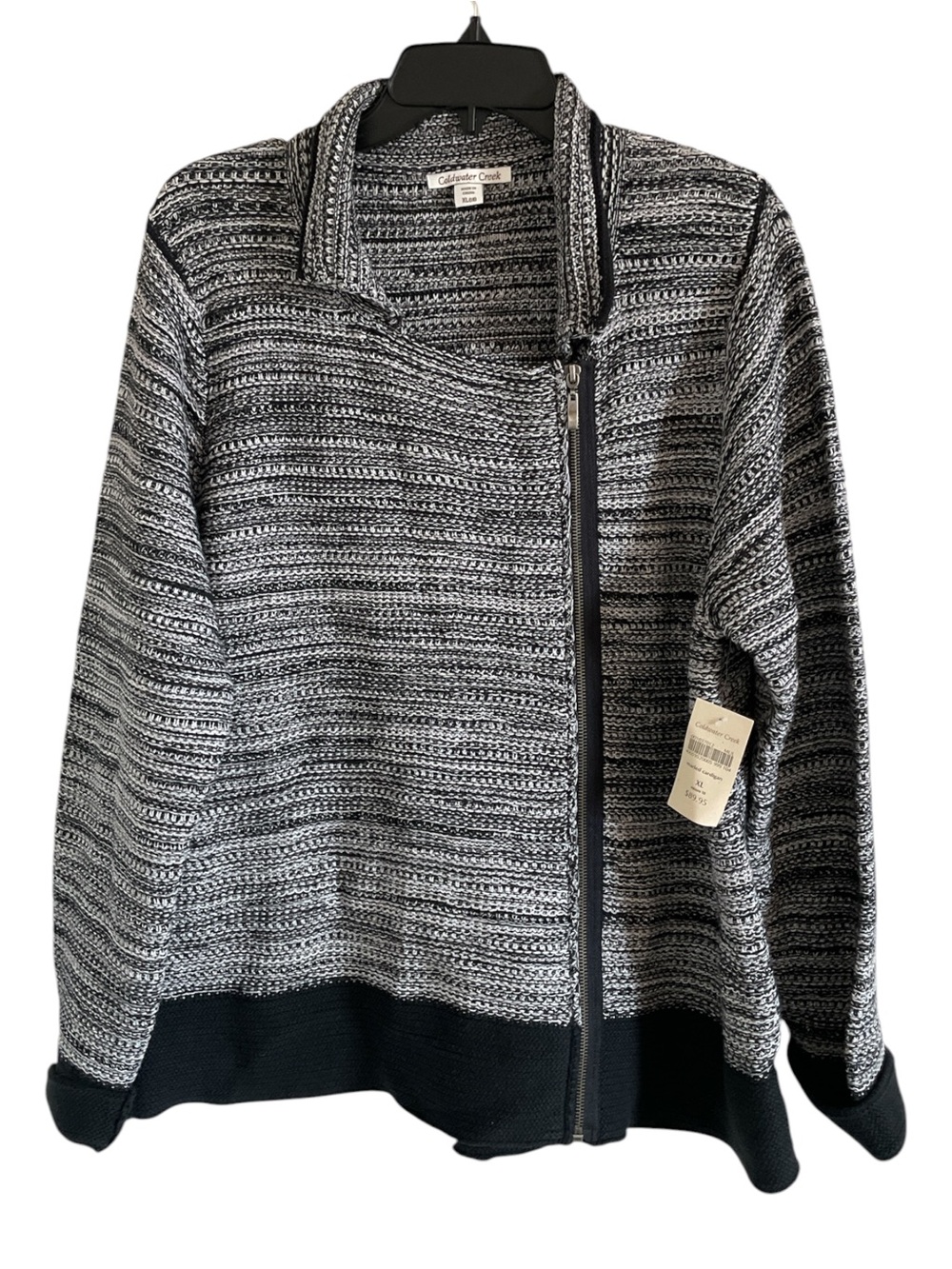 Coldwater Creek Black White Marled Cardigan Asymmetrical Zip Sweater XL (18)